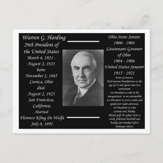 Postal Presidente Warren G Harding (Anverso)