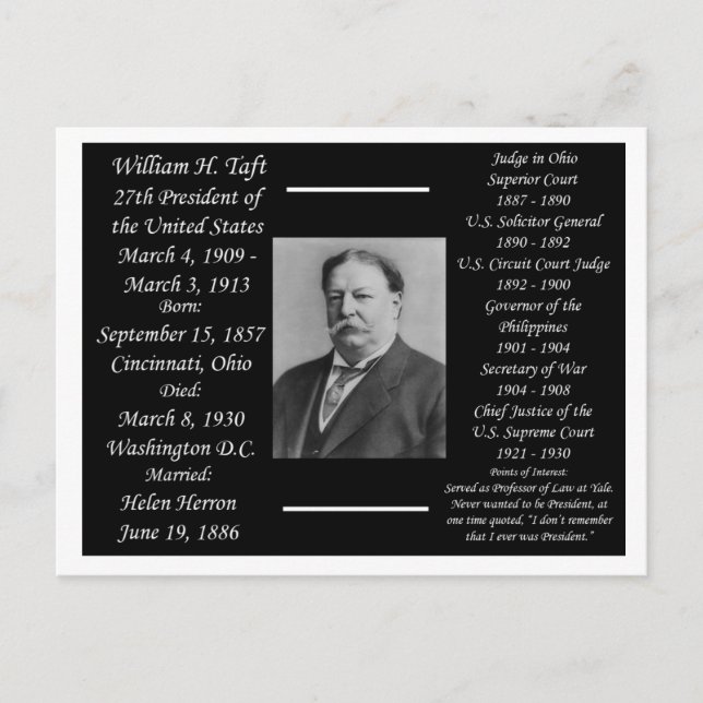 Postal Presidente William H Taft (Anverso)