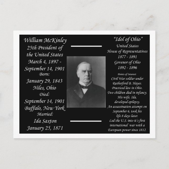 Postal Presidente William McKinley (Anverso)