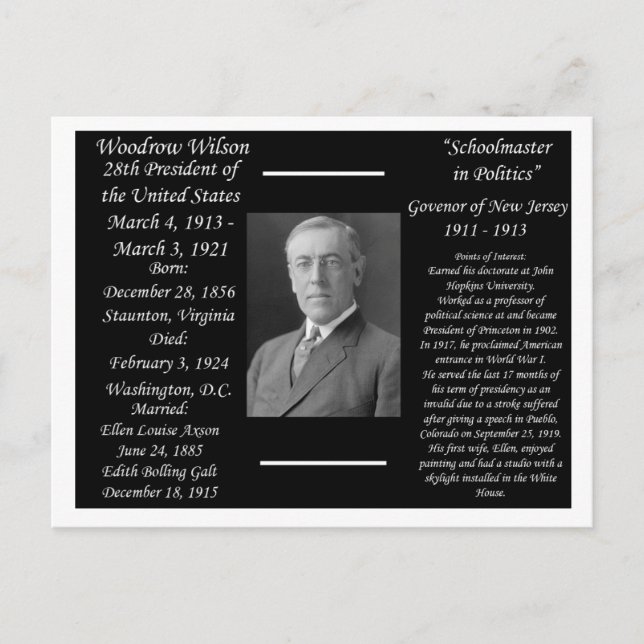 Postal Presidente Woodrow Wilson (Anverso)