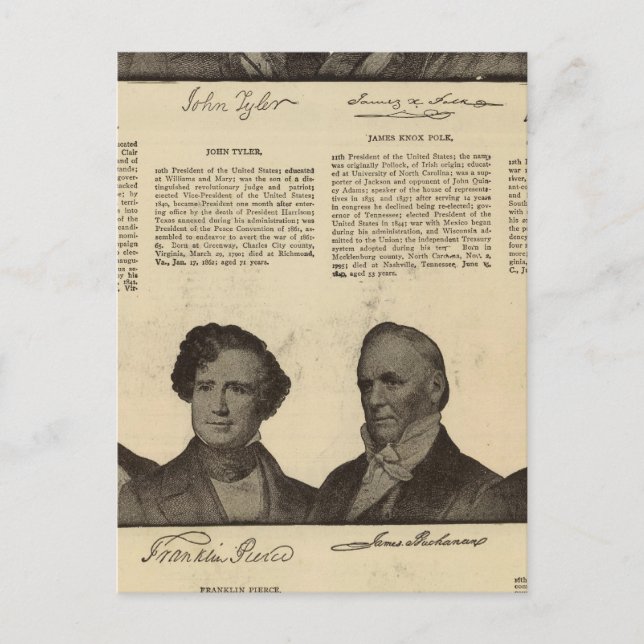 Postal Presidentes de EE.UU., autógrafos, biografías (Anverso)