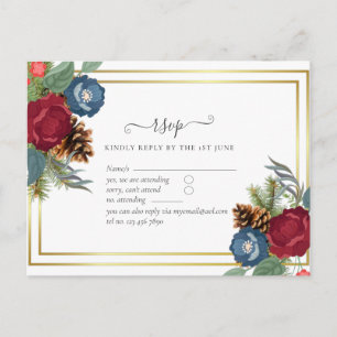 Postal PRESUPUESTO Boda de invierno Borgoña Azul Verde az