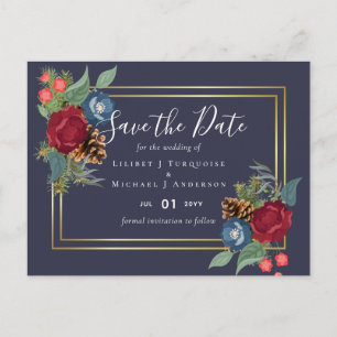 Postal PRESUPUESTO Boda de Invierno Burgundy Azul Teal Mo