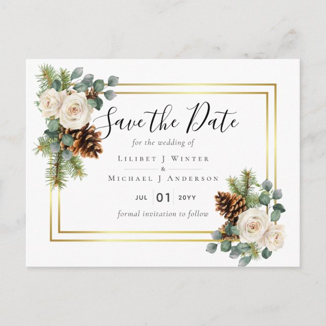 Postal PRESUPUESTO Boda de Invierno Rosas Blancas Doradas (Anverso)