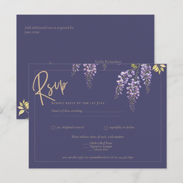 Postal PRESUPUESTO Boda de Oro Púrpura de Wisteria todo e (Anverso / Reverso)