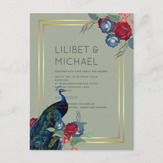 Postal PRESUPUESTO  Boda de Otoño e Invierno con Azul Pav (Anverso)