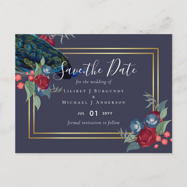 Postal PRESUPUESTO  Boda de Otoño e Invierno con Azul Pav (Anverso)