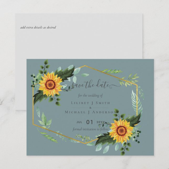 Postal Presupuesto de boda rústico de campo con girasoles (Anverso / Reverso)