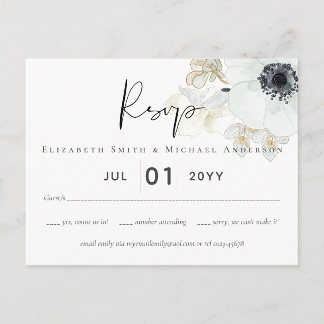 Postal Presupuesto del Boda floral de oro blanco de la ma (Anverso)