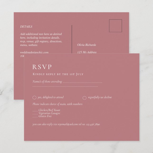 Postal PRESUPUESTO Dusto Rosa Monocromo RSVP Simple (Anverso / Reverso)
