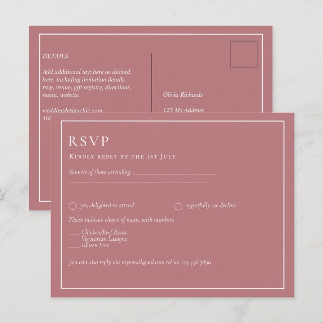 Postal PRESUPUESTO Dusto Rosa Monocromo RSVP Simple (Anverso / Reverso)