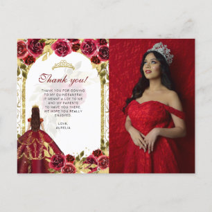Postal Presupuesto Elegante Floral Rojo Foto Quinceañera