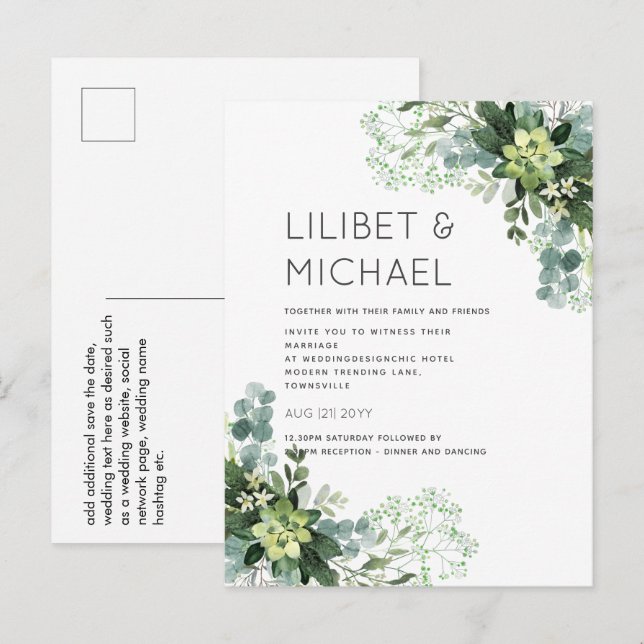 Postal PRESUPUESTO Eucalyptus Greenery Boda Foliage (Anverso / Reverso)