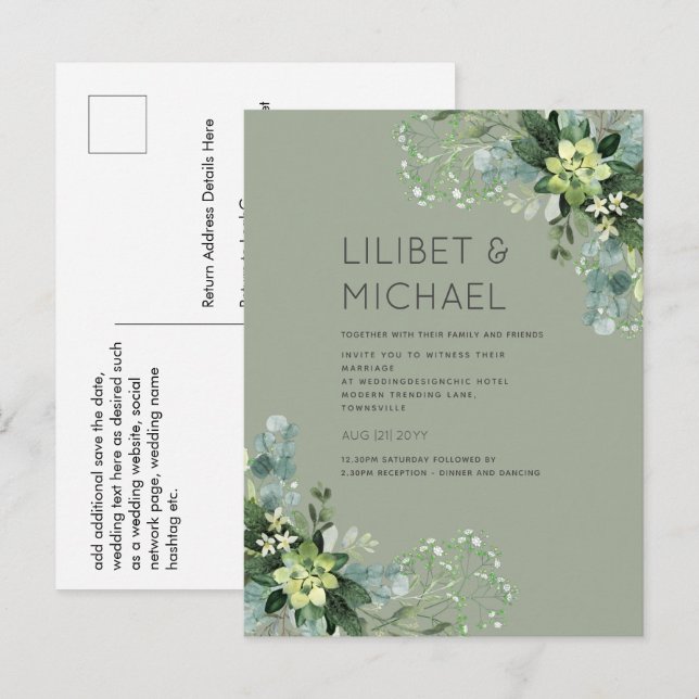 Postal PRESUPUESTO Eucalyptus Greenery Boda Foliage (Anverso / Reverso)