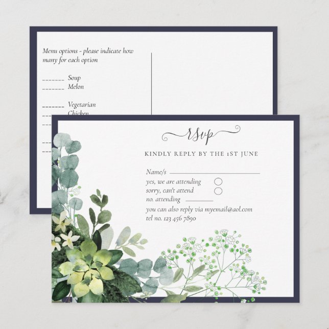 Postal PRESUPUESTO Foliaje de boda con vegetación de euca (Anverso / Reverso)
