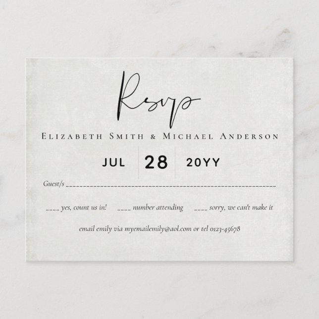 Postal PRESUPUESTO Gris Melocotón Boda Acuarela RSVP (Anverso)