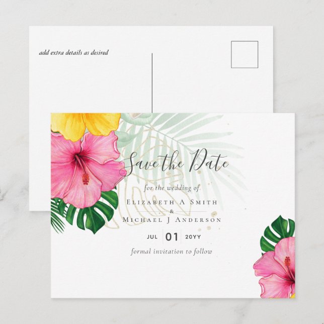 Postal PRESUPUESTO Paraíso Tropical Playa Boda Florales (Anverso / Reverso)