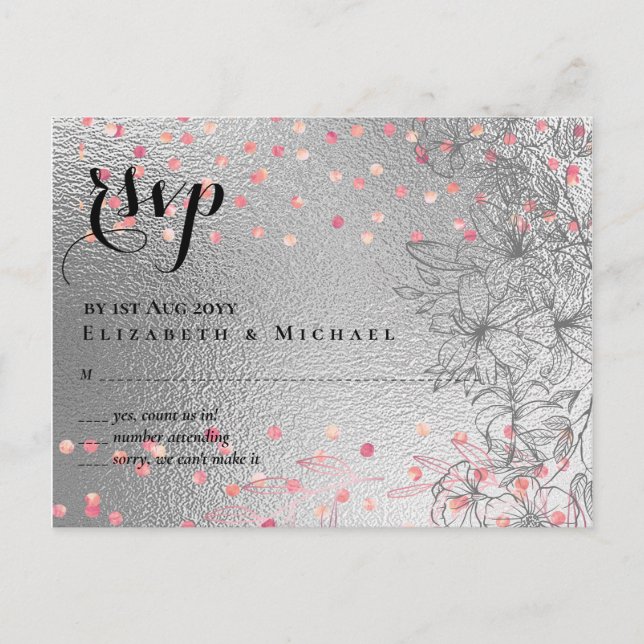 Postal PRESUPUESTO Purpurina metálico BODA de Rosegold Pl (Anverso)