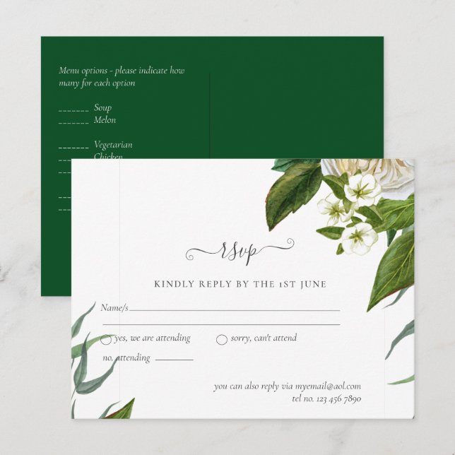 Postal PRESUPUESTO Rosas Blancas Bouquet Floral Boda (Anverso / Reverso)