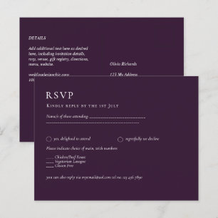 Postal PRESUPUESTO RSVP Plum Purple Monocromo Boda modern