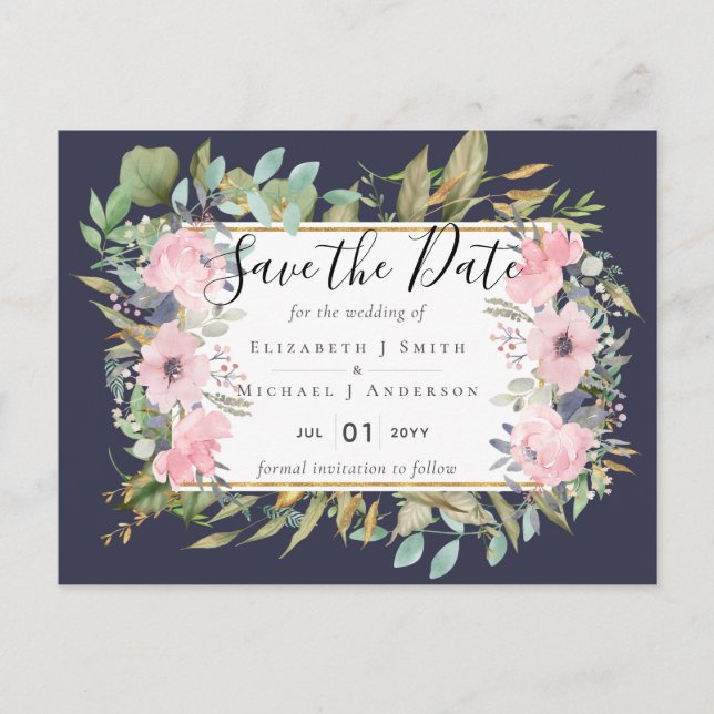 Postal PRESUPUESTO Rubor Boda de flores rosadas (Anverso)
