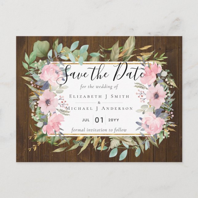 Postal PRESUPUESTO Rubor Boda de flores rosadas (Anverso)