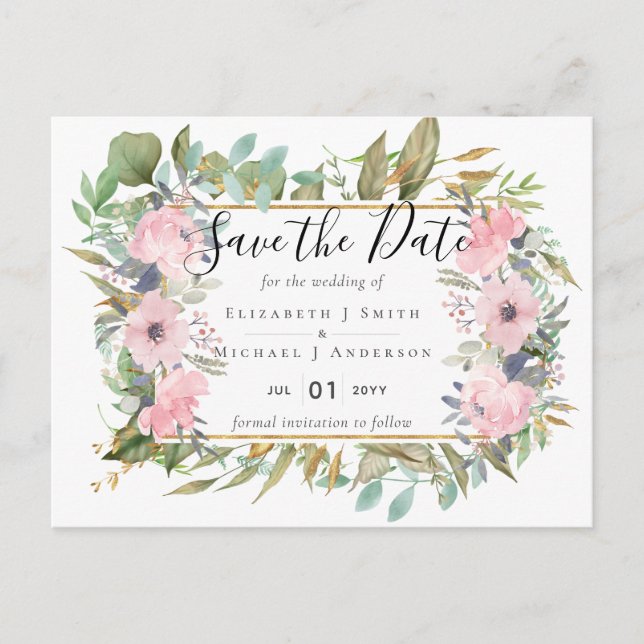 Postal PRESUPUESTO Rubor Boda de flores rosadas (Anverso)