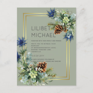 Postal PRESUPUESTO Thistle azul Eucalyptus Boda Wonderlan