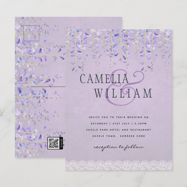 Postal PRESUPUESTO Wisteria Morple Floral Lace Wedding IN (Anverso / Reverso)