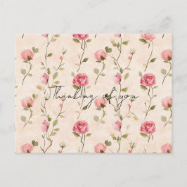 Postal Pretty Pink Cream Roses Floral Thinking of you