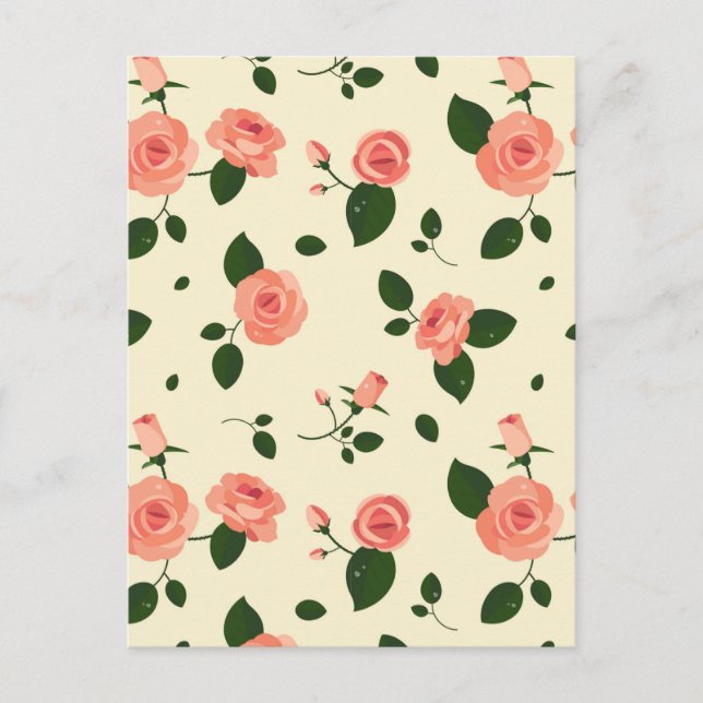 Postal Pretty Pink Roses Pastel Pink Pattern (Anverso)