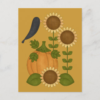 Postal Prim Calabaza de cuervo de otoño y girasoles