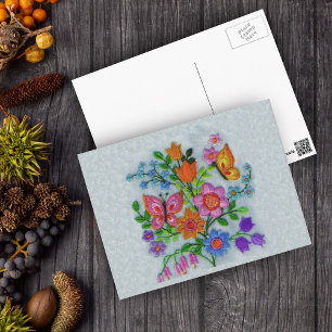 Postal Primavera Bouquet Flores Mariposas