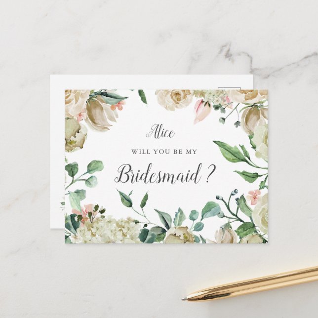 Postal Primavera Cream Garden Floral Bridesmaid (Anverso/Reverso In Situ)