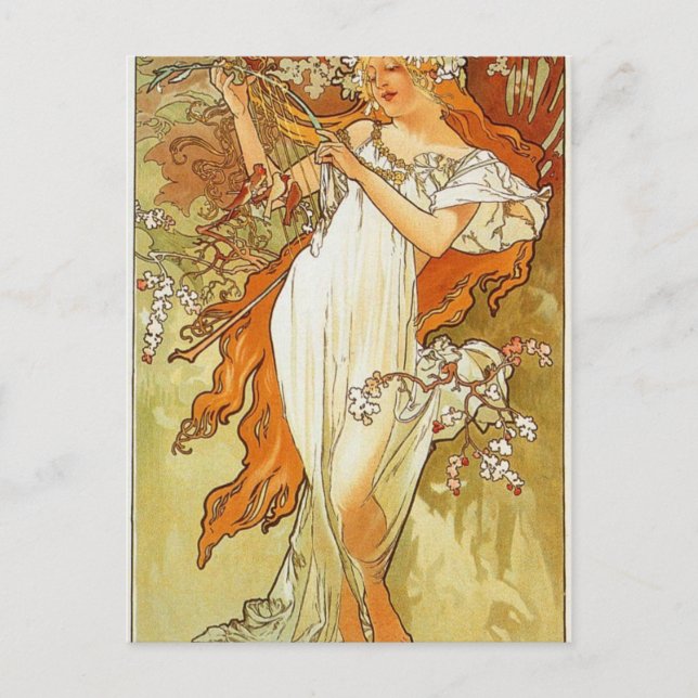 Postal Primavera de Alphonse Mucha (Anverso)