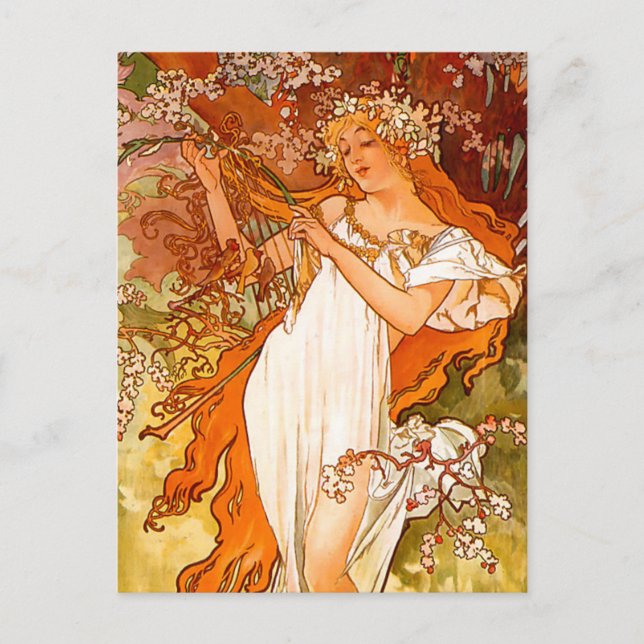Postal Primavera de Alphonse Mucha (Anverso)