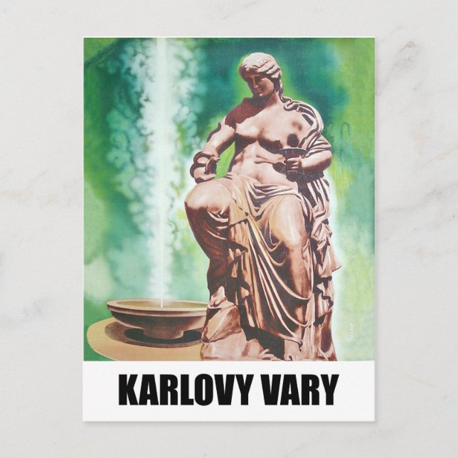Postal Primavera de Karlovy Vary, estatua de mujer, Repúb (Anverso)
