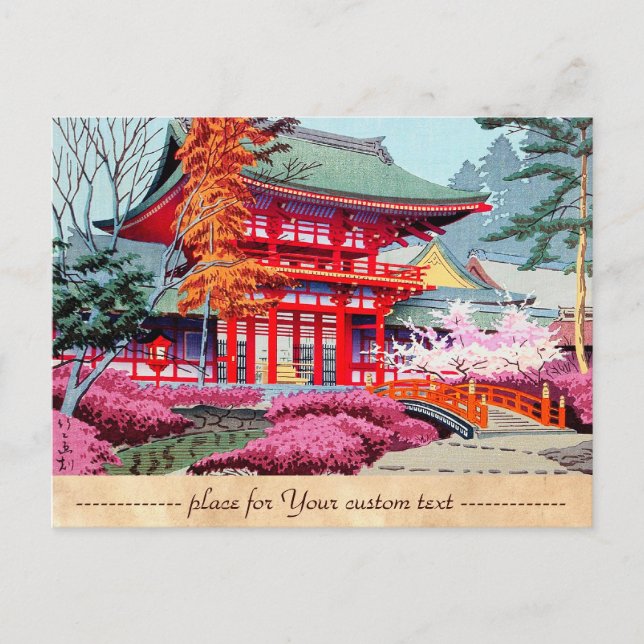 Postal Primavera del Templo Rojo japonés en Guay Asano Ta (Anverso)