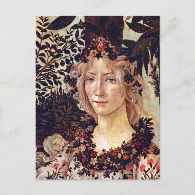 Postal Primavera, detalle Flora, Botticelli c. 1482 (Anverso)