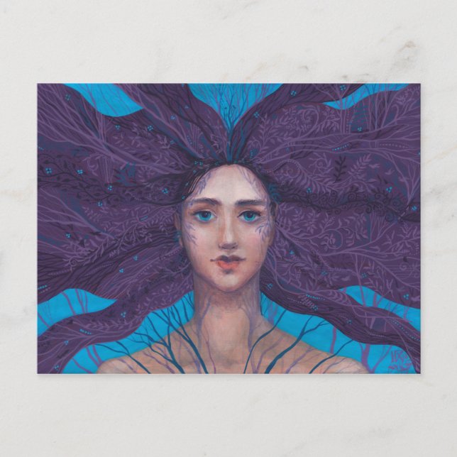 Postal Primavera Diosa Fantasía Retrato Surreal (Anverso)