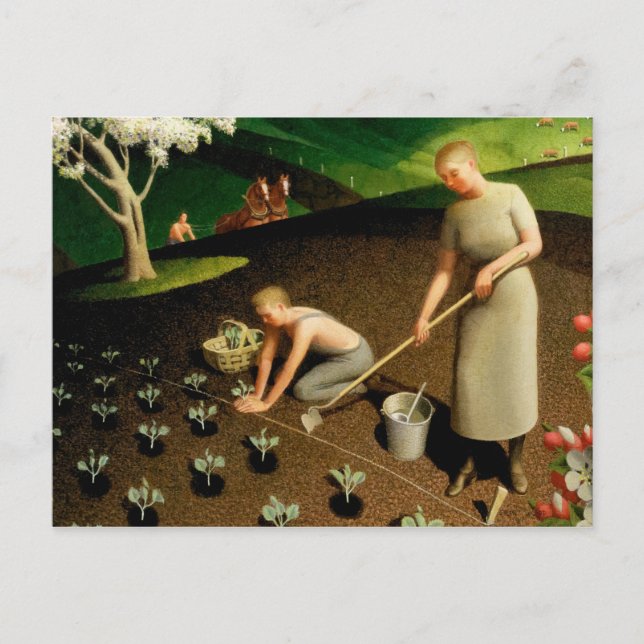 Postal Primavera en el campo, 1941 por Grant Wood (Anverso)