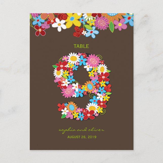 Postal Primavera Flores Jardín Boda Fiesta Número de mesa (Anverso)