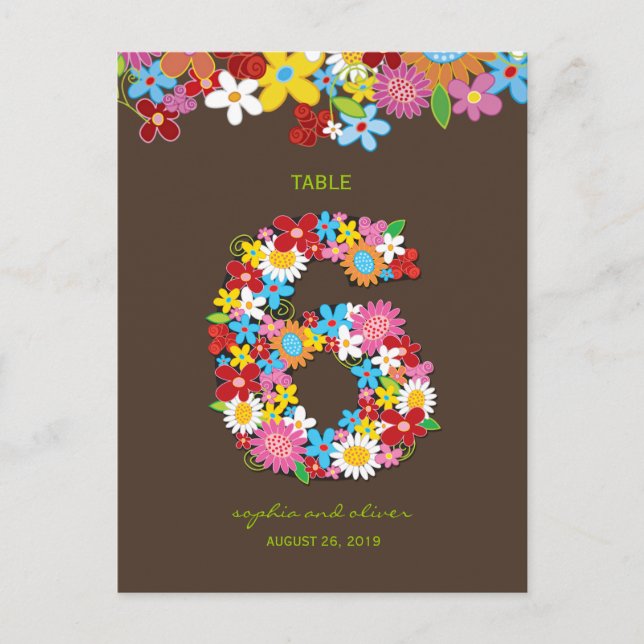 Postal Primavera Flores Jardín Boda Fiesta Número de mesa (Anverso)