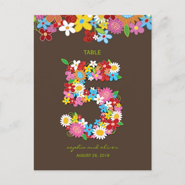 Postal Primavera Flores Jardín Boda Fiesta Número de mesa (Anverso)
