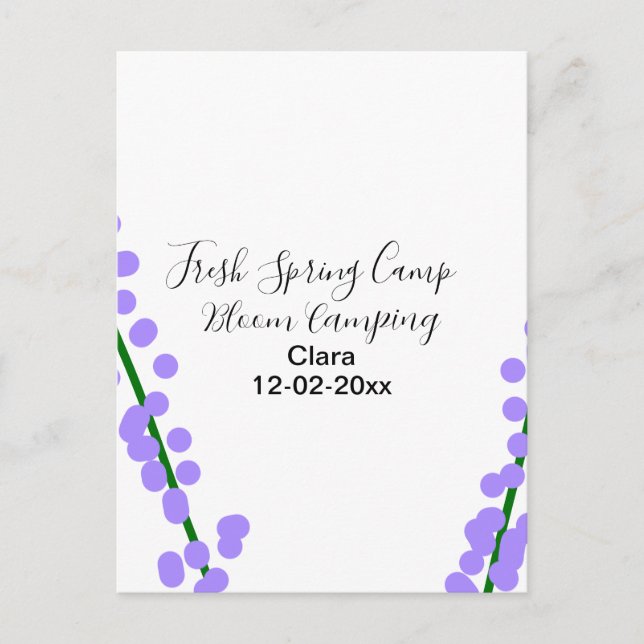 Postal Primavera fresca camping lavanda flores nombre fec (Anverso)