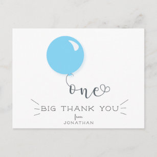 Postal Primer Balón Azul de Cumpleaños Gracias Postcard