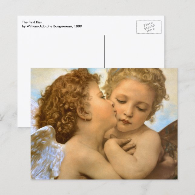 Postal Primer Beso (detalle de ángel) de Bouguereau (Anverso / Reverso)