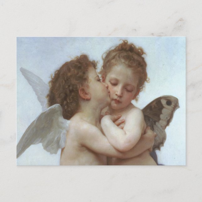 Postal Primer beso - Hermoso cuadro de ángel (Anverso)