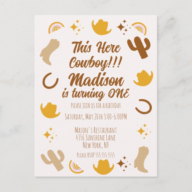 Postal Primer Cumpleaños Arcoíris Rodeos Groovy Cumpleaño (Anverso)