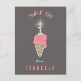 Postal Primer cumpleaños de Ice Cream Sparkler Chica Grac